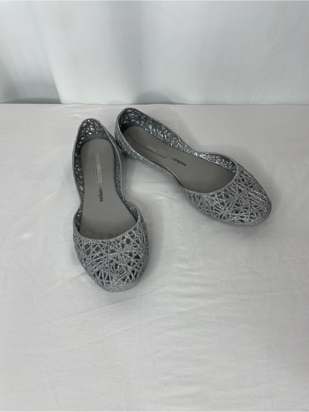 Melissa Campana Silver Glitter Jelly Ballet Flats Shoes Womens US 8 EU 40